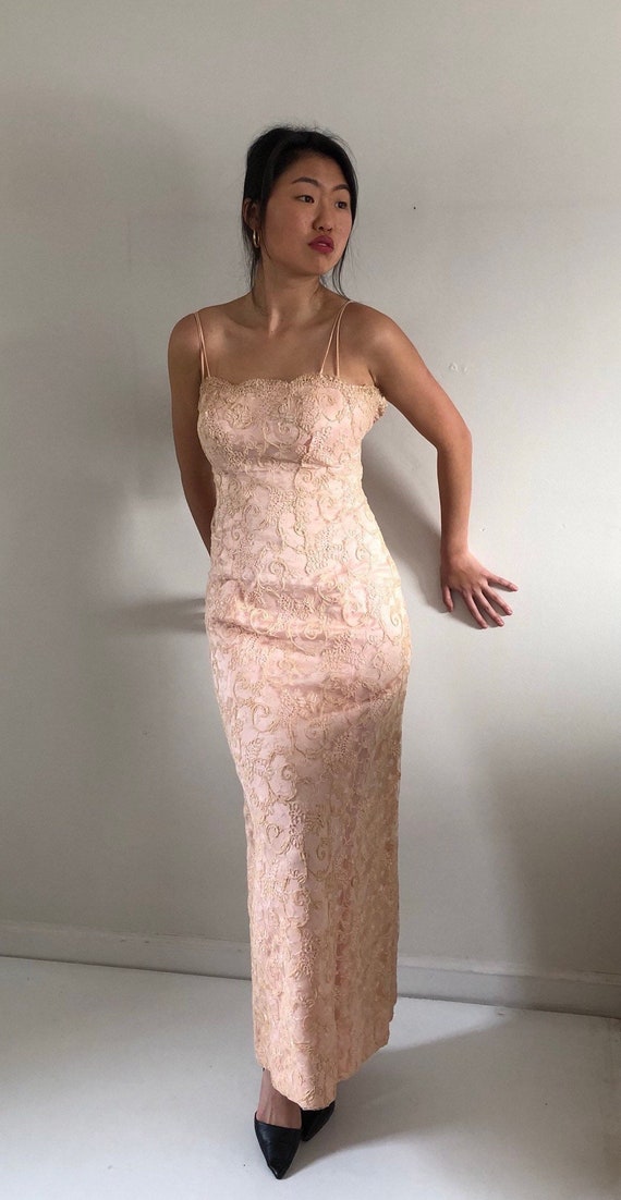 50s Lace Gown / Vintage Blush Pink Chantilly Lace Long - Etsy