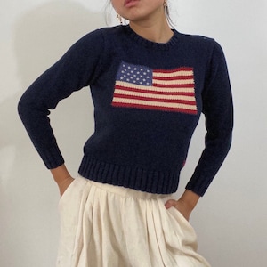 80s Ralph Lauren Flag Sweater / Vintage Navy Blue Cotton - Etsy