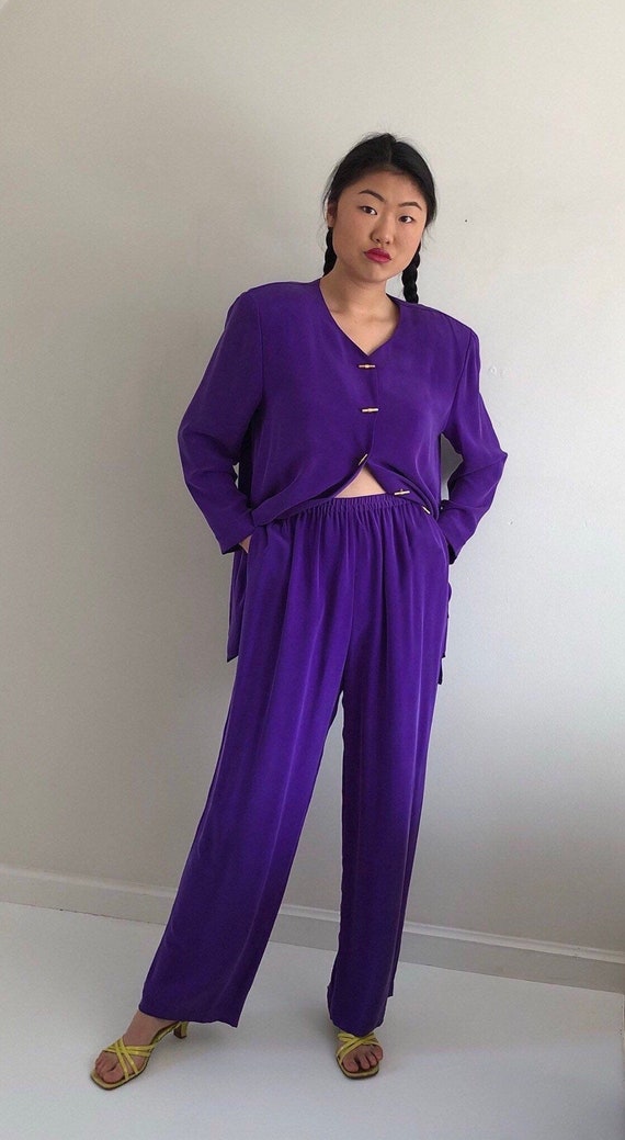 90s silk loungewear pant suit / vintage grape purp