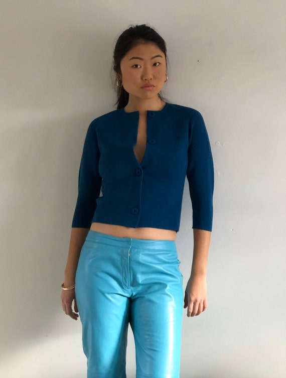 60s Zephyr wool cropped cardigan / vintage teal me