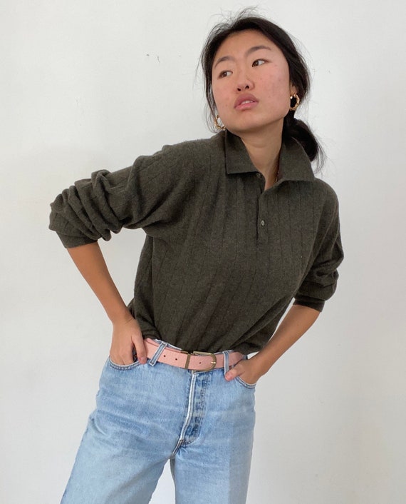 90s collared cashmere henley sweater / vintage mos
