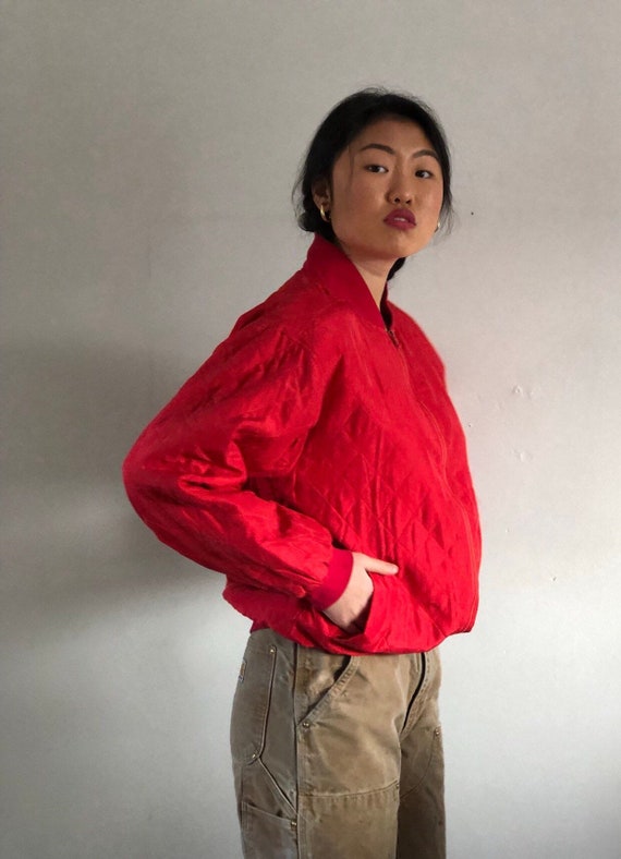 90s silk bomber jacket / vintage red silk liner bo