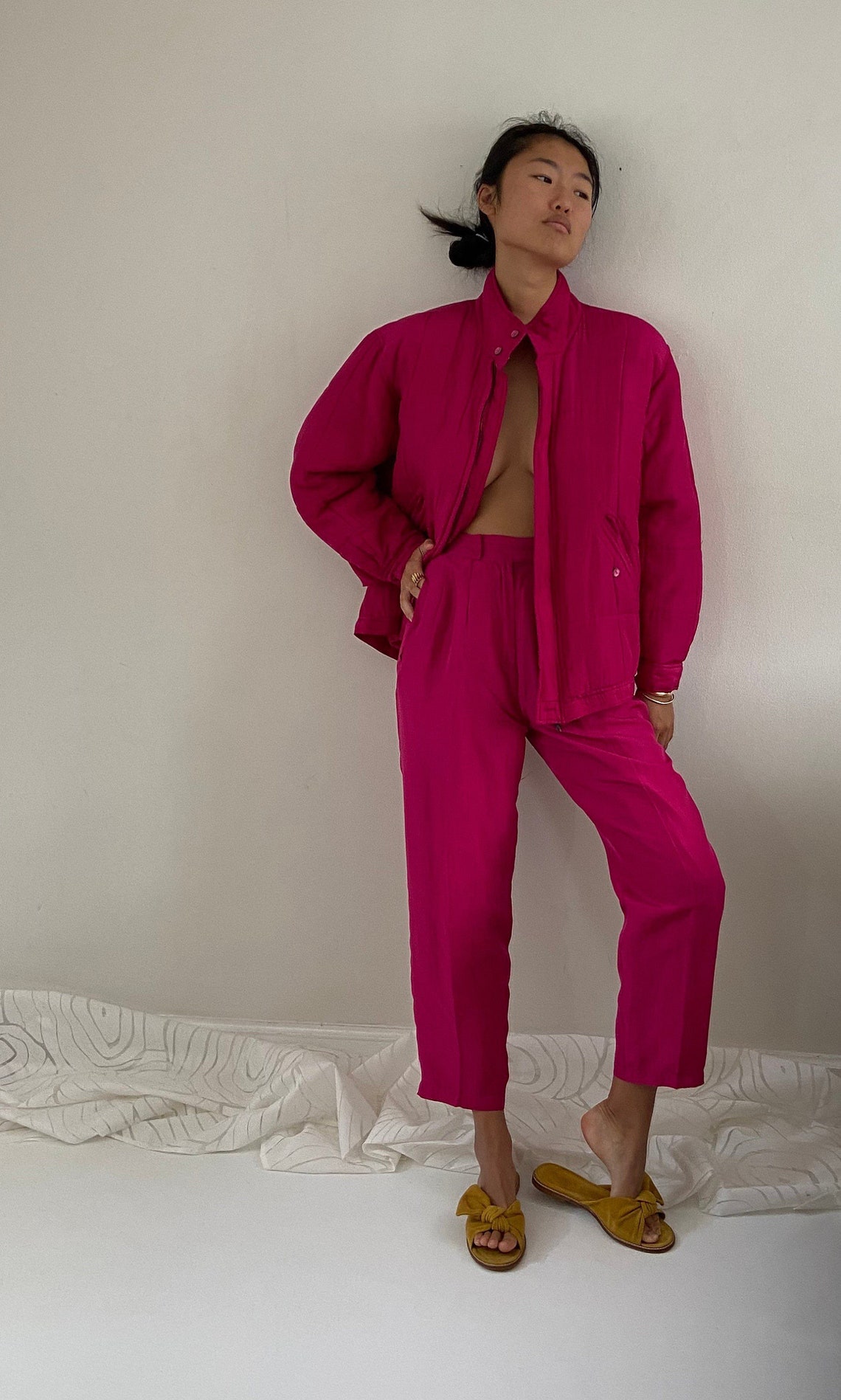 pink silk tracksuit
