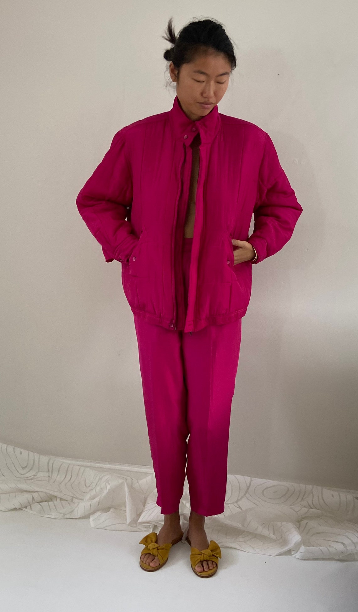 pink silk tracksuit