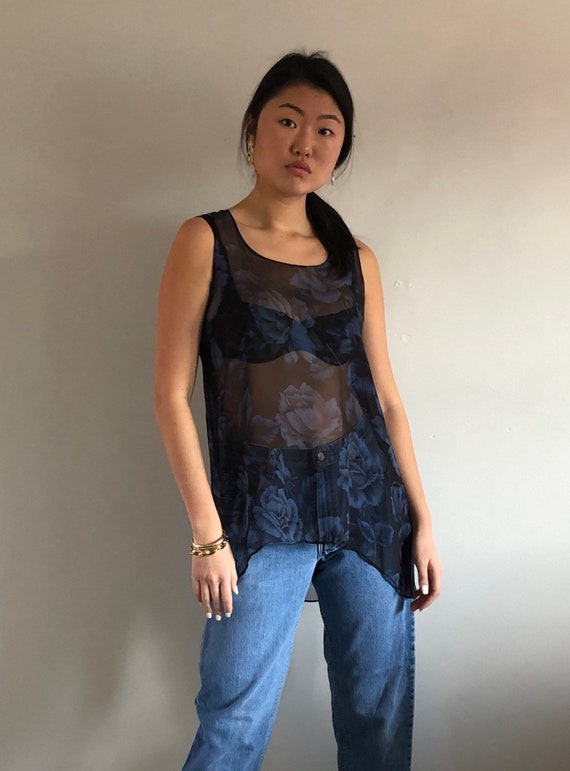 90s silk sheer sleeveless blouse / vintage brown b