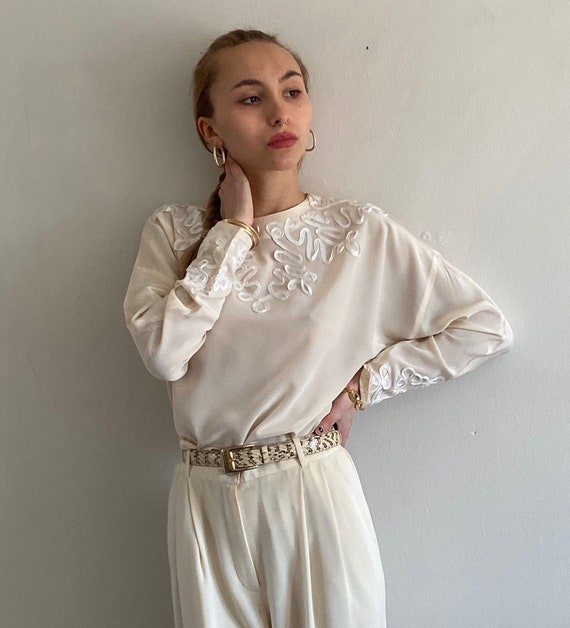 80s silk soutache batwing sleeve blouse / vintage