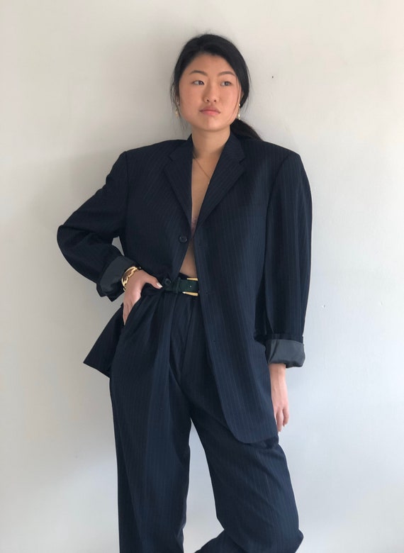 90s pinstripe wool pant suit / vintage menswear bl