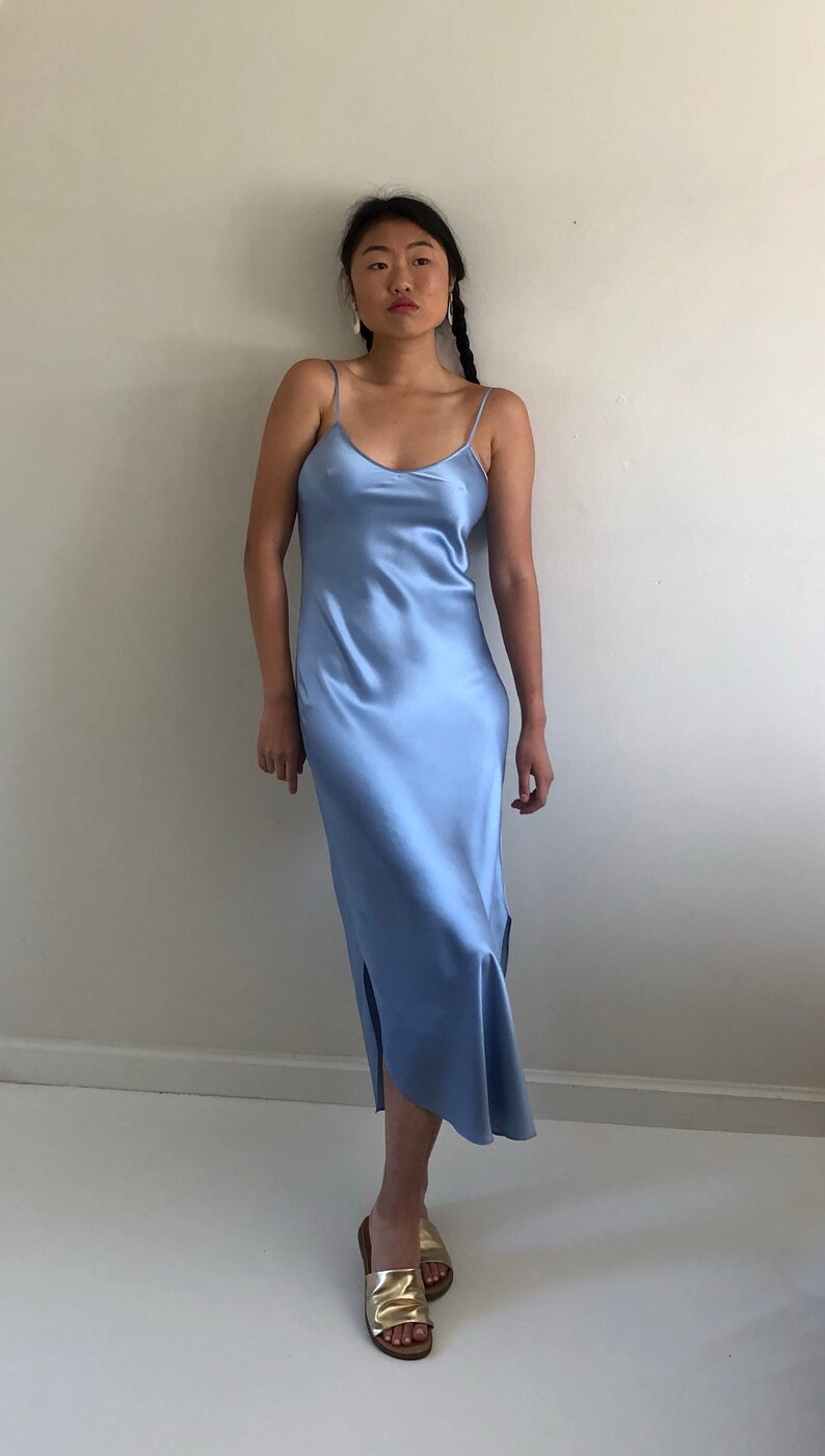 90s silk charmeuse long slip dress / vintage sky periwinkle | Etsy