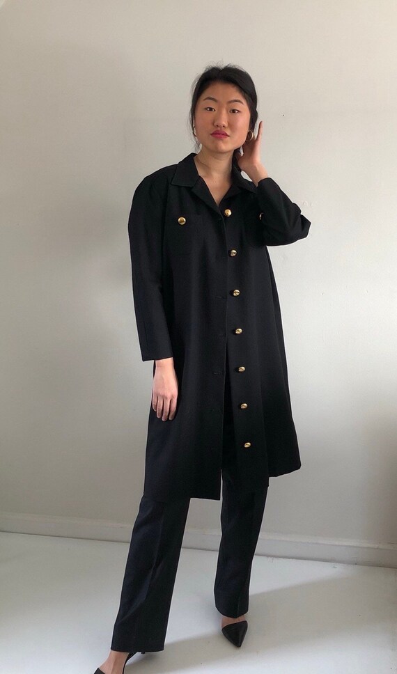 80s wool shirt dress duster / vintage black wool b