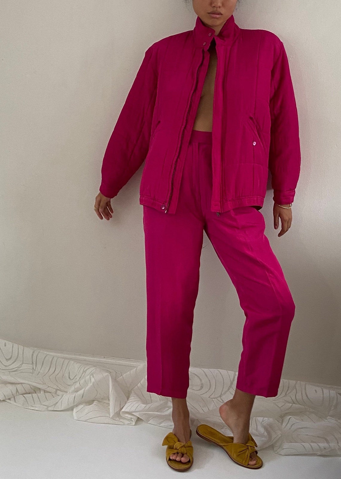 pink silk tracksuit