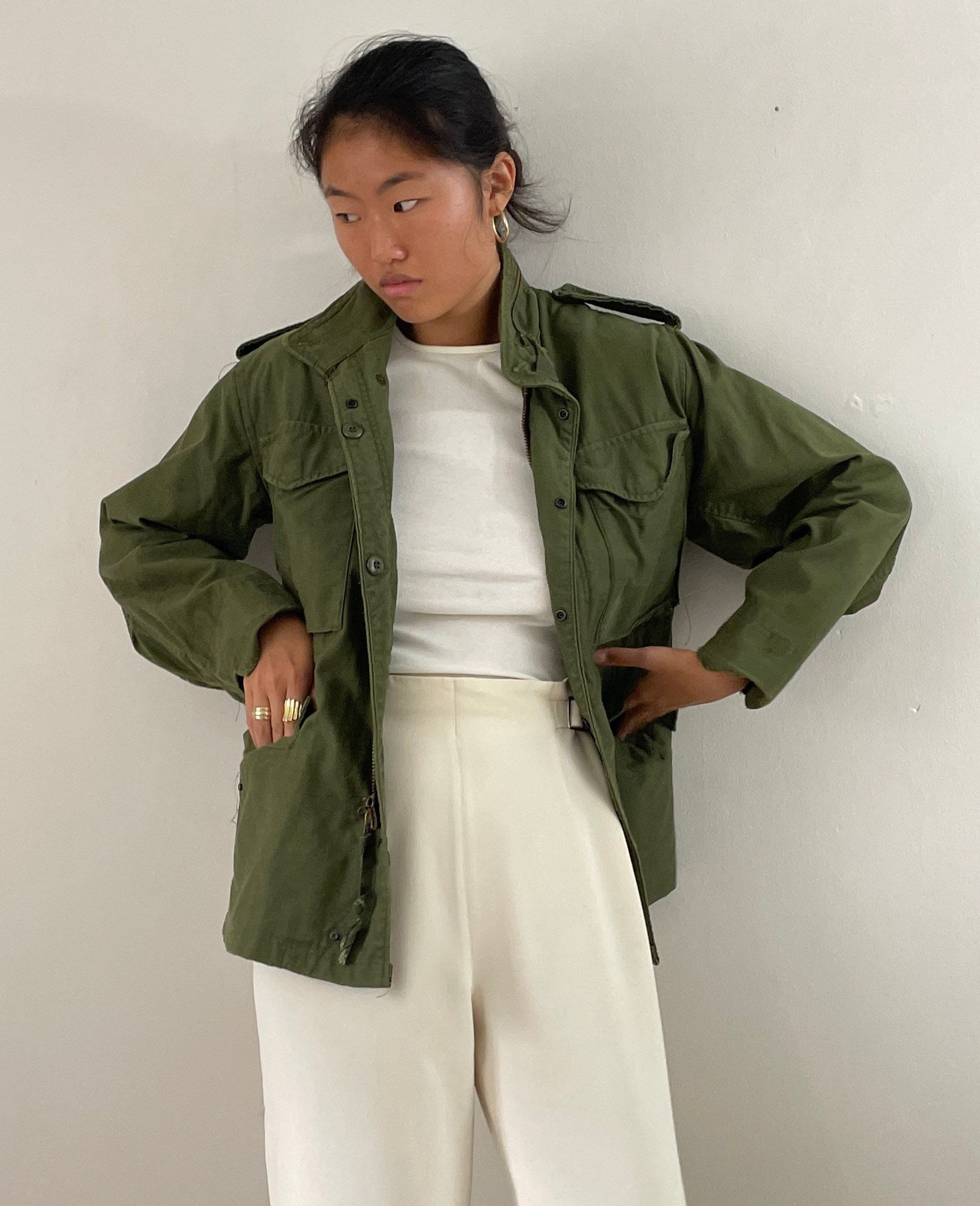 70s Olive Cotton Canvas Chore Coat Barn Jacket / Vintage Army