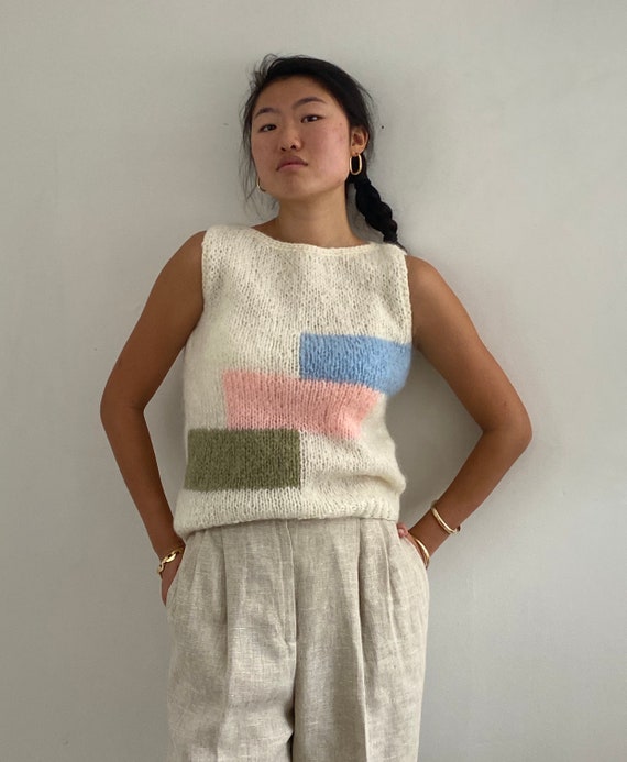 50s mohair hand knit sweater vest / vintage hand k