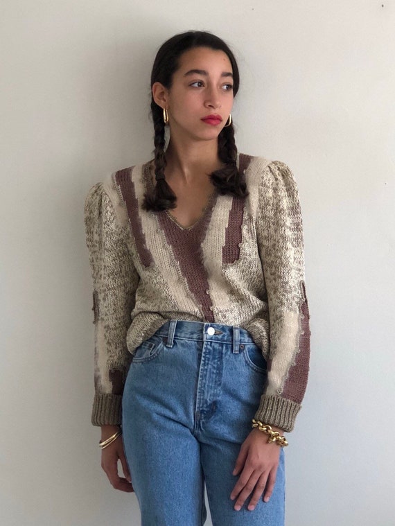 80s puff sleeve sweater / vintage beige ecru angor