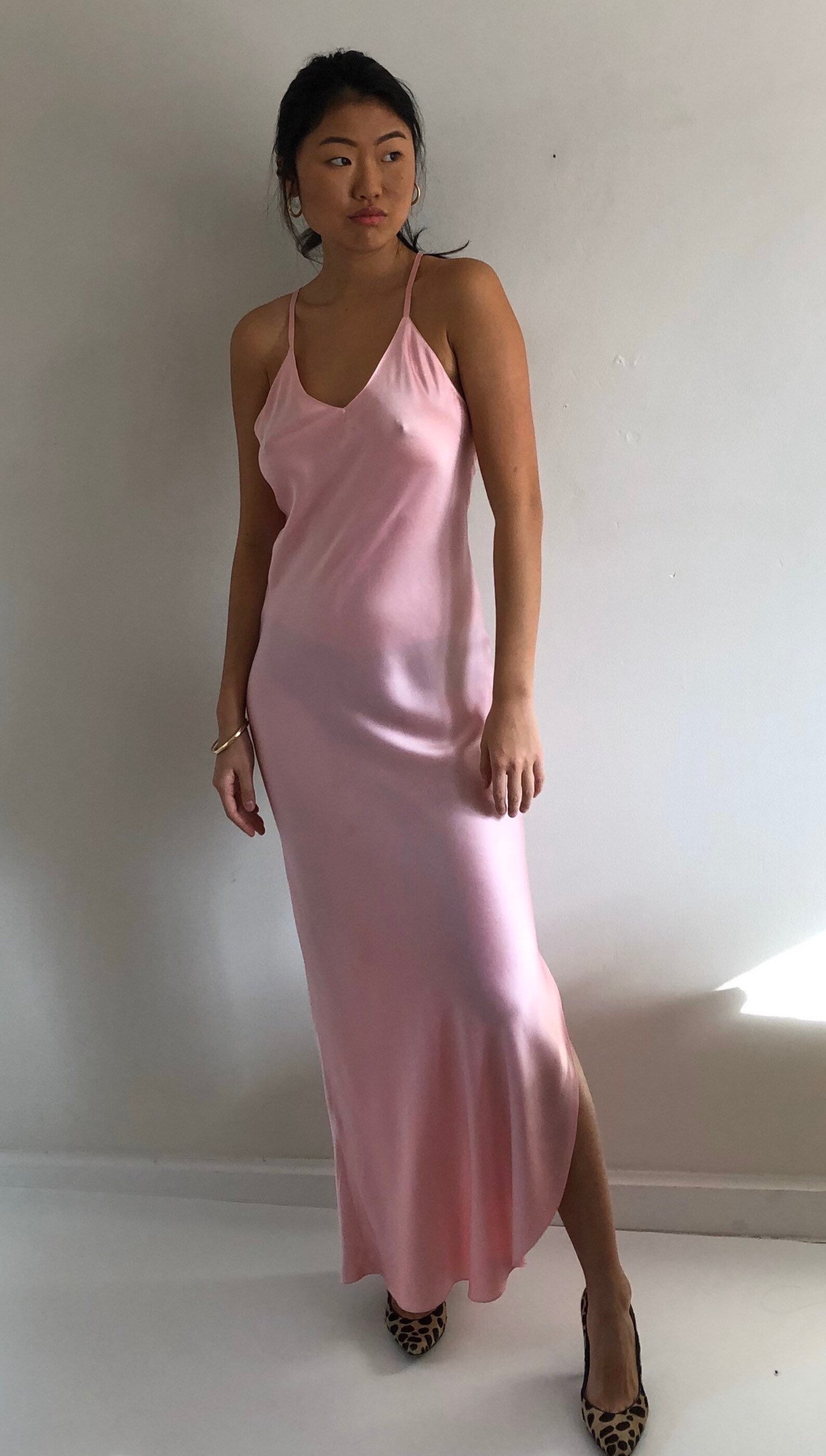 90s silk charmeuse backless slip dress / vintage blush pink Etsy