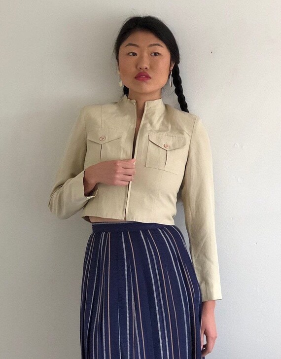 90s silk + linen cropped blazer bomber jacket / vi