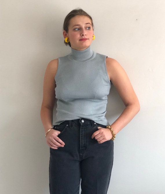 90s silk turtleneck / vintage Ellen Tracy ice blue