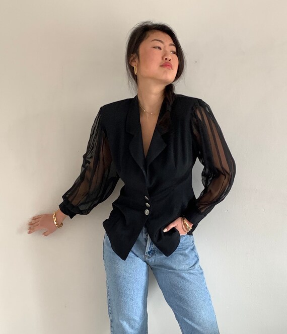 80s sheer organza sleeves blazer blouse / vintage