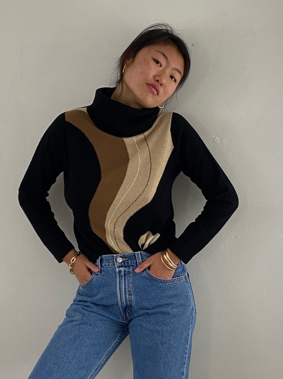 60s intarsia cashmere sweater / vintage mod black