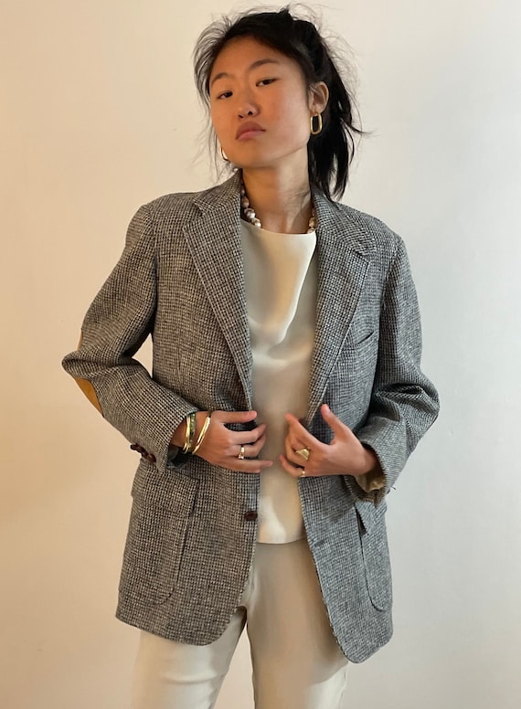 Womens Tweed Blazer With Elbow Patches