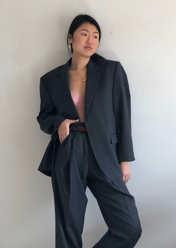 90s pinstripe wool pant suit / vintage menswear gr