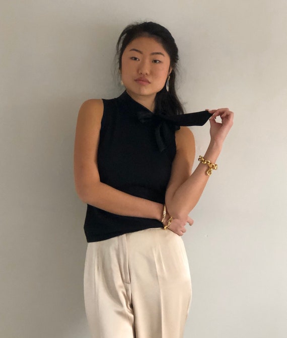 90s silk + cashmere pussy bow sweater tank / vinta