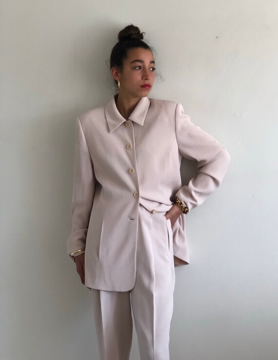 90s pant suit / vintage orchid blush ribbed 3 piec