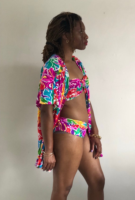 80s Oscar de la Renta cover up / vintage floral be