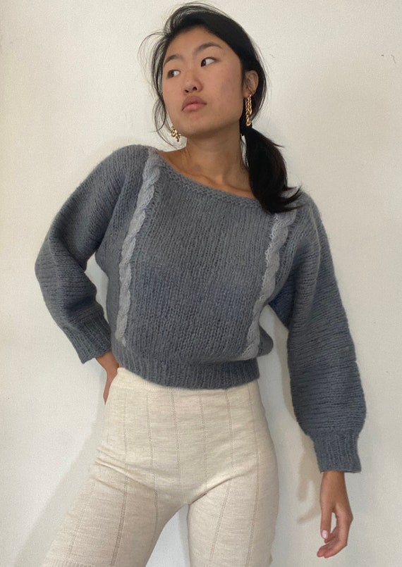 50s hand knit mohair contrast cable sweater / vint