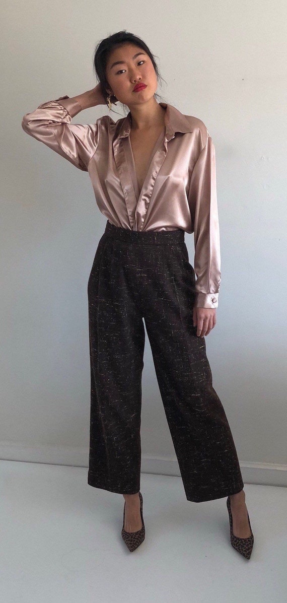 90s tweed wide leg pants / vintage speckled wool t