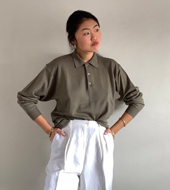 90s collared merino wool sweater / vintage olive I