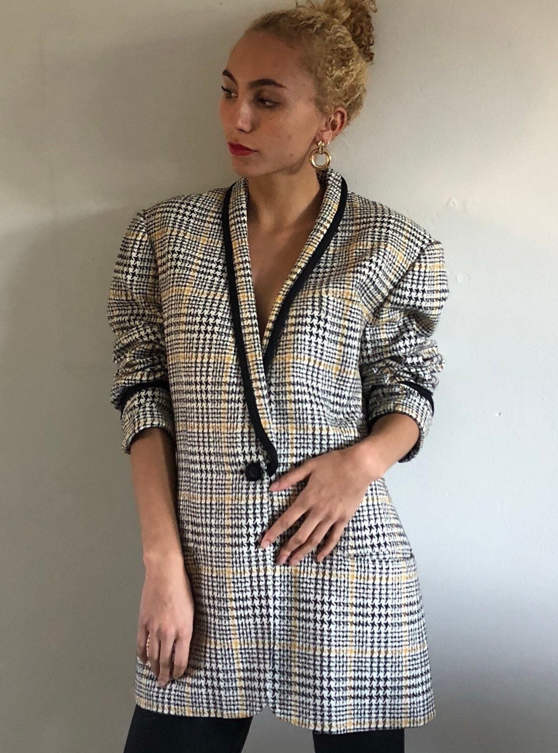 90s Plunging Houndstooth Blazer 