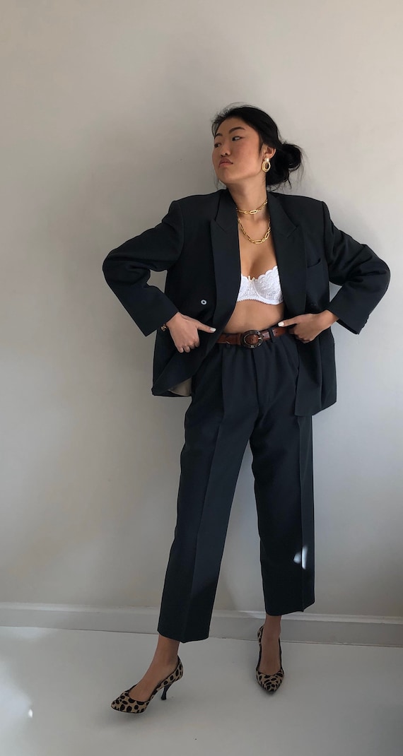 90s double breasted wool pant suit / vintage overs