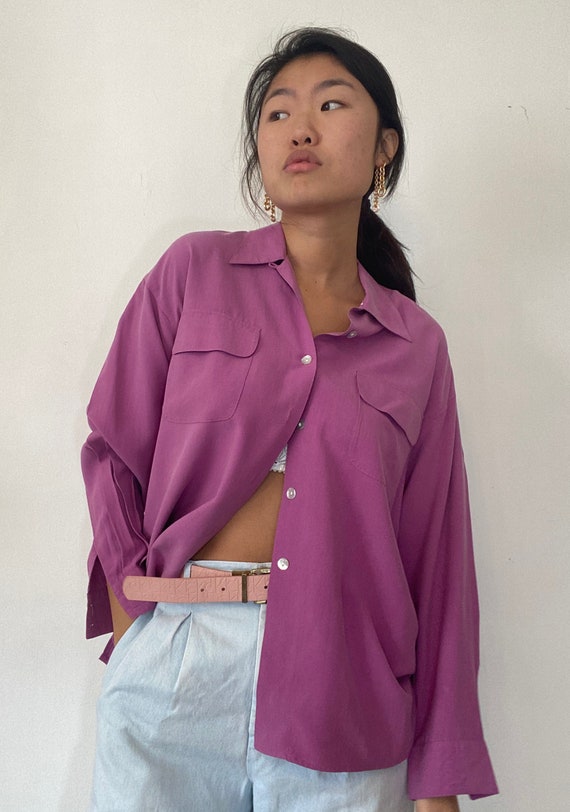 90s Silk Pajama Top Pale pink Blouse L