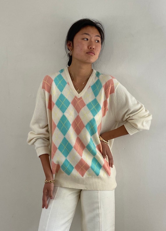 60s intarsia cashmere sweater / vintage white argy