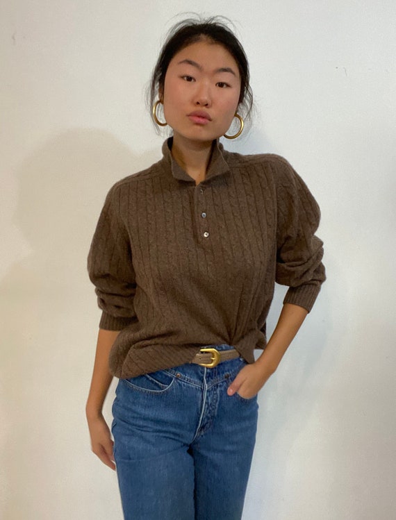 90s cashmere collared sweater / vintage cocoa brow