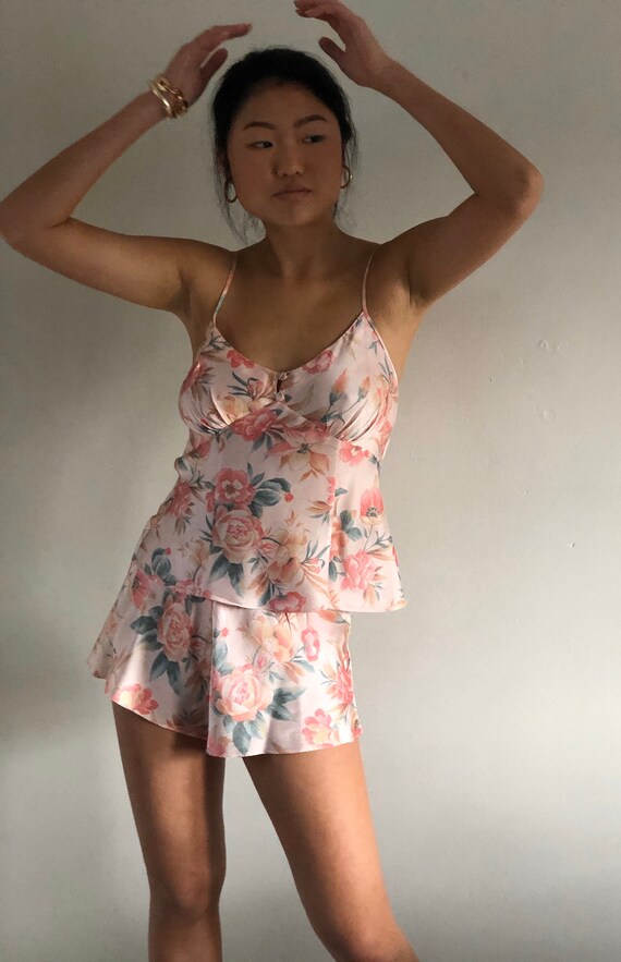 90s silk charmeuse lounge set / vintage pink flora