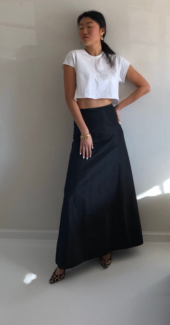 80s silk taffeta skirt / vintage black silk taffet