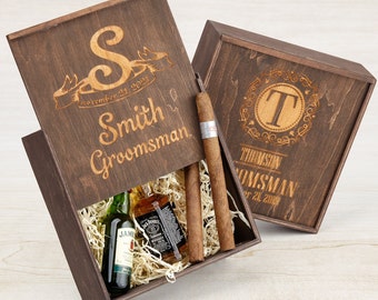Gift Box for Bachelor Party, Groomsmen Gift Box set, Personalized Shot Glasses Set in Custom Wooden Box, Best Man Proposal Gift Box
