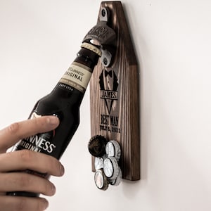Personalized Beer Bottle Opener with magnetic cap catcher for Groomsmen gift or Groomsmen proposal