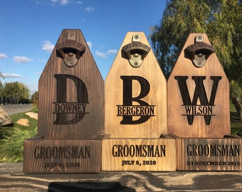 Rustic wooden beer bottle opener with cap catcher  for home bar accessories - Personalized groomsmen gift, Best man gift, Father's day gift