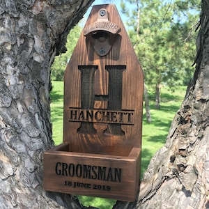 Personalized Wall Mounting Beer Bottle Opener with Cap Catcher - Groomsmen Gift Wedding Gift Bestman Gift Groomsman Proposal Best man
