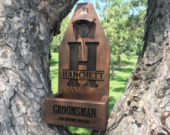 Personalized Wall Mounting Beer Bottle Opener with Cap Catcher - Groomsmen Gift Wedding Gift Bestman Gift Groomsman Proposal Best man