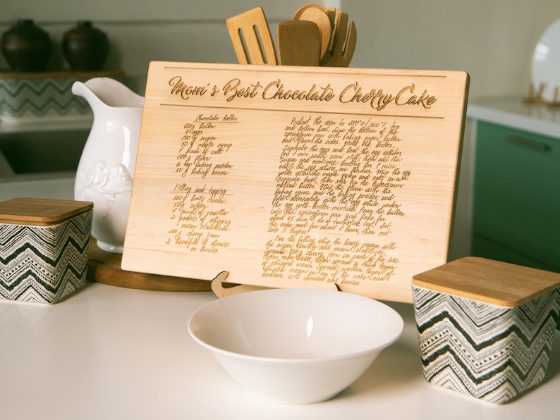 Custom Cutting Board with handwritten recipe or sketched drawing, Christmas Gift for Mom, Grandma gift, Nana gift, Recipe Cutting Board image 1