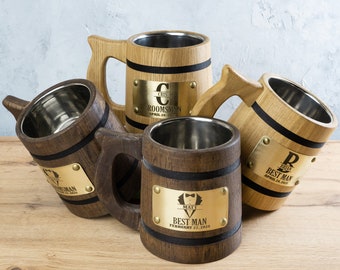 Voorstel cadeau getuige, bierpul houten op maat gegraveerd, bruidsjonkers cadeaus voor vrijgezellenfeest, bierpul met monogram, Viking-pul