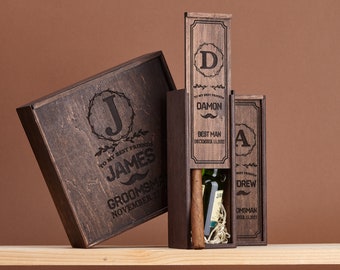 Personalized Name Groomsmen Asking gift box, Personalized cigar box for groomsmen proposal, Small Alcohol Bottle Box, Best Man Gift Box