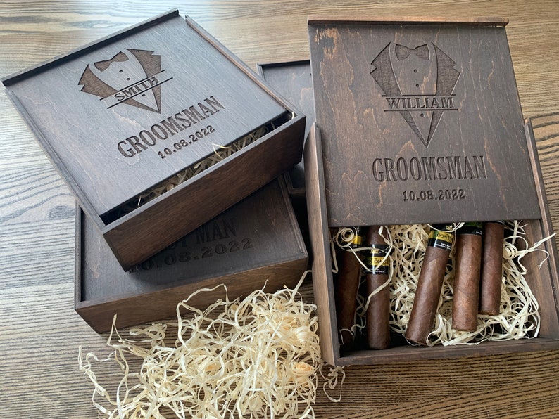 Groomsmen proposal box will you be my groomsman, Best man proposal, bachelor party, Father of bride gift, Cigar gift box, Keepsake box image 4