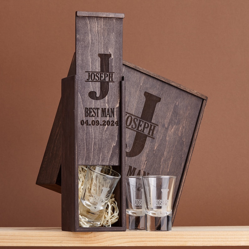 Groomsmen Gift Box, Personalized Shot Glass Set, Groomsmen Proposal, Cigar Gift Box, Bachelor party gift, Groomsman Proposal gift image 7