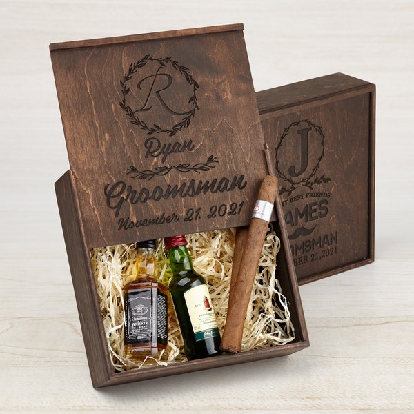 Caja de regalo de propuesta de padrinos de boda, caja de regalo de madera con nombre personalizado, regalo de padrino de boda, caja de regalo de recuerdo de nombre de monograma, idea de regalo de padrinos de boda