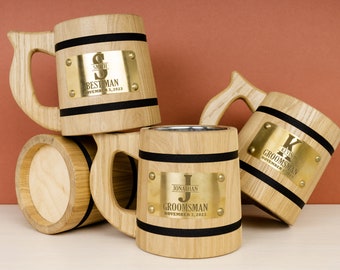 Personalized Wooden Beer Tankard: Engraved Groomsmen Gift