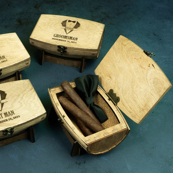 Einzigartige Groomsmen Geschenkbox, Holzfass Zigarren Geschenkbox, personalisierte Groomsman Geschenkbox, Last Minute Groomsmen Geschenke, Geschenke zur Probe